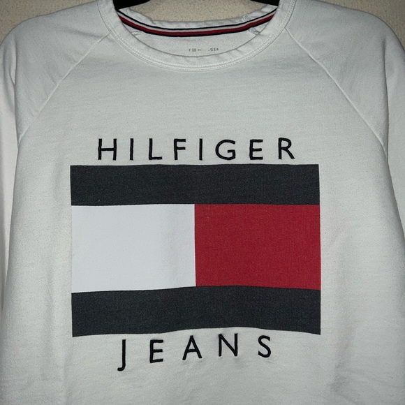 Tommy Hilfiger Jeans Pullover Sweatshirt Lightweight White Flag Logo Size Medium - Picture 4 of 6